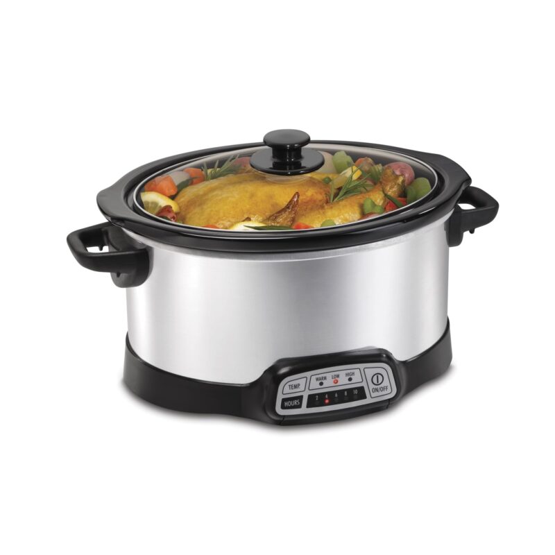 Programmable Slow Cooker, 6 Quart Capacity, Removable Crock, Silver