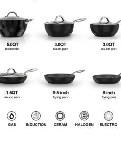 Pots and Pans Non Stick,10-Piece all in One Pan with Diamond-Infused Coating, nonstick cookware set Induction Compatible and Scratch-Resistant, Includes Glass Lids DD701 10 61EgD0XIuaL