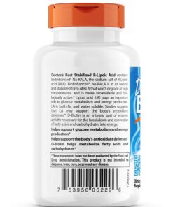 Alternative view of Doctor's Best Stabilized R-Lipoic Acid with BioEnhanced Na-RALA, Helps Support Glucose Metabolism and Energy Production* Non-GMO, Gluten Free, Vegan, 100 mg, 180 Count Unflavored 180VC