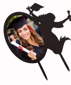 Congrats Grad 2023 Cake Toppers - Black Acrylic With Photo Frame Cake Topper - Class OF 2023 College Graduate Party Supplies - Chic Insert Silhouette A Girl Cheers To Graduate Decorations 12 61EmA t3qAL