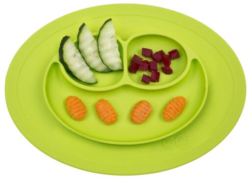 ezpz Mini Mat (Lime) - 100% Silicone Suction Plate with Built-in Placemat for Infants + Toddlers - First Foods + Self-Feeding - Comes with a Reusable Travel Bag - 6 Months+ Lime