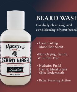 Maestro's Classic BEARD WASH | Anti-Itch, Deep Cleaning, Non-Drying, Fully Hydrating Gentle Cleanser For All Beard Types & Lengths- Spirited blend, 4 Ounce 4 Fl Oz (Pack of 1) 8 61Eo6bRcgML