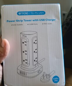 TROND Surge Protector Power Strip Tower - Flat Plug 6 ft Extension Cord with 12 Multiple Outlets, 4 USB Ports(1 USB C), Multi Plug Charging Tower, 1700J, for Home Office Supplies, Dorm Room Essentials 55 61EqPkUUs5L