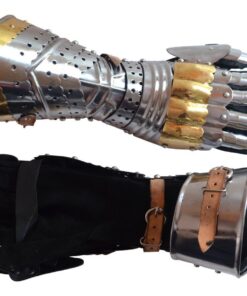 THOR INSTRUMENTS Medieval Articulated Gauntlets with Brass Accents Rustic Vintage Home Decor Gifts Silver 12 61EsWPboaeL