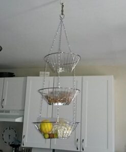 Home Basics Kitchen 3 Tier Wire Detachable Customizable Round Hanging Fruit Baskets , Heavy Duty, Space Saving, Chrome Finish 26 61Et22FJuRL