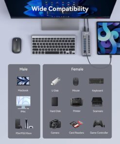 WENTER Powered USB Hub 3.0 with SD/TF Card Reader, Aluminum 10 Port Powered USB Hub (9 USB 3.0 Data Transfer Port & 1 USB Fast Charging Port Hub) USB 3.0 Hub for PC, Laptop 💪Aluminum 9+1 Charging Port USB Hub 13 61EvxVsEcnL