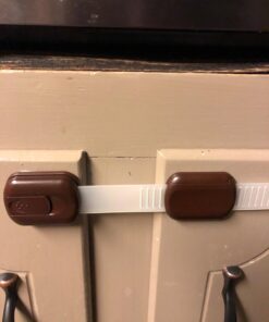 Baby Safety Locks | Child Proof Cabinets, Drawers, Appliances, Toilet Seat, Fridge and Oven | Tools Not Required | Uses 3M Adhesive with Adjustable Strap and Latch System (6-Pack, Brown) 36 61ExP89MwqL