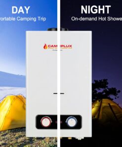 Tankless Water Heater, Camplux 1.58GPM Outdoor Propane Gas Water Heater with Portable Handle, White, 6L 21 61F a0THB6L