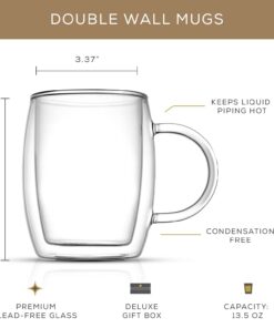 JoyJolt Double Wall Glass Coffee Mugs - 13.5oz Double Walled Glasses, Thermal Borosilicate Glass Insulated Coffee Mug. Clear Coffee Glass Cup, Cappuccino Mug, Iced Coffee Cup, Tea Mugs 33 61F2c1i3LDL