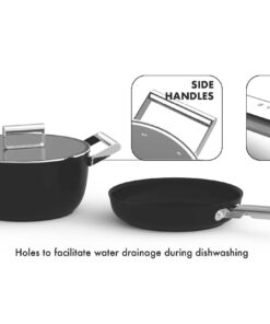 SMEG 6PC Cookware Set, Black 9.5" Fry Pan 11" Fry Pan 3qt Sauce Pan 5 Qt Casserole CKFB06BLMUS Made in Italy 12 61F3JqVz6DL