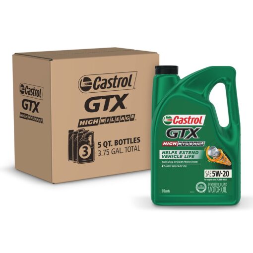 Castrol GTX High Mileage 5W-20 Synthetic Blend Motor Oil, 5 Quarts, Pack of 3 5 Quart - 3 Pack High Mileage Synthetic