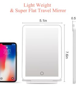 FUNTOUCH Rechargeable Travel Makeup Mirror with 72 Led Lights, Portable Lighted Beauty Mirror, 3 Color Lighting, Dimmable Touch Screen, Tabletop LED Folding Cosmetic Vanity Mirror White 27 61FKNBKNjLL