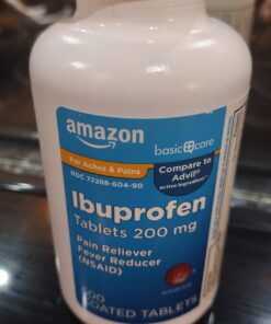 Amazon Basic Care Ibuprofen Tablets 200 mg, Pain Reliever/Fever Reducer, Body Aches, Headache, Arthritis Pain Relief and More, 500 Count 500 Count (Pack of 1) 38 61FKZeGSpXL