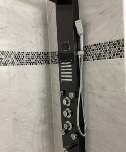 ELLO&ALLO LED Shower Panel Tower System, Hydroelectricity Display Rain Massage with Jets, Brushed Black Brushed Black A 26 61FLs23q L 1