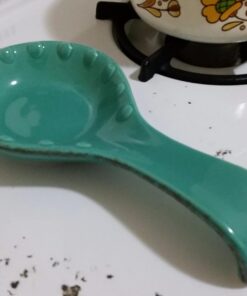 MyGift® Turquoise Ceramic Spoon Rest with Dot Design, Countertop Cooking Spoon and Ladle Holder 15 61FNHv 0tL