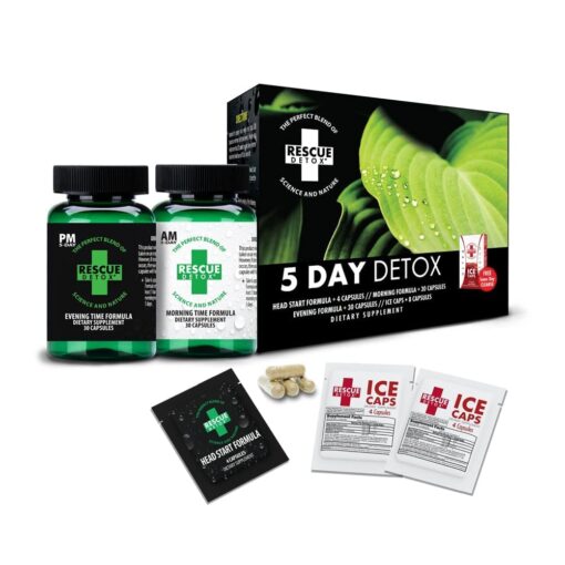 Rescue Detox 5 Day Permanent Detox Kit - 72ct Capsules | Comprehensive Full Body Cleanse with Bonus Instant ICE Caps