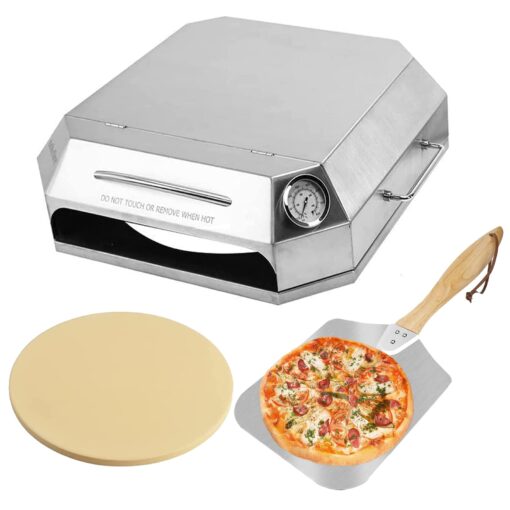 Onlyfire Stainless Steel Pizza Oven Kit for Gas Grill, Charcoal Grill and Propane, Portable Grill Top Pizza Oven Kit Baking Tools Including Pizza Stone, Pizza Peel & Thermometer