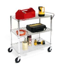 Seville Classics UltraDurable NSF Commercial Heavy Duty Metal Rolling Utility Cart, w/ Steel Shelves, Handle Bar for Restaurant, Garage, Warehouse, Kitchen, Office, Top Shelf (36"W x 18"D) Chrome Top Shelf (36"W x 18"D) 33 61FWFY1YqCL