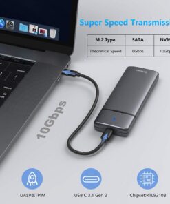 M.2 NVMe SATA SSD Enclosure Adapter Tool-Free, USB 3.2 Gen2 10Gbps External NVMe to USB PCI-E 6Gbps SATA M-Key / B+M Key, NVMe Reader Support UASP Trim for SSDs 2230/2242/2260/2280 SKUD0501-US 25 61FWNfJSBIL