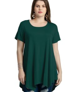 LARACE Short Sleeve Shirts for Womens Plus Size Tops Casual Summer Clothes Asymmetrical Tunic Blouses Dark Green 1X 9 61FakiTf9OL