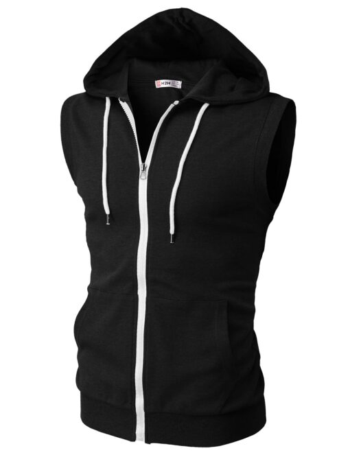 H2H Mens Casual Slim Fit Zip-up Sleeveless Hoodie Lightweight Workout Tank Tops Gym Hoodies Cmohosl08-black X-Small