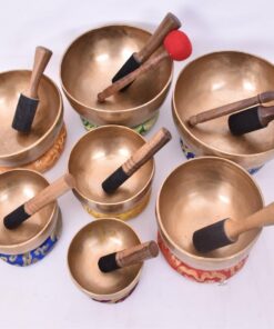Chakra Healing Tibetan Singing Bowls Set of 7 pieces ~ Hand Hammered Himalayan Meditation Bowls ~ 5"-10" ~ included 7 Mallets, 7 cushions & 1 drum stick. Handmade in Nepal by Thamelmart 17 61FiyPqHyAL
