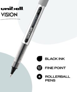 Alternative view of Uniball Vision Rollerball Black Pens Pack of 4, Fine Point Pens with 0.7mm Medium Black Ink, Ink Black Pen, Smooth Writing Bulk Pens, and Office Supplies