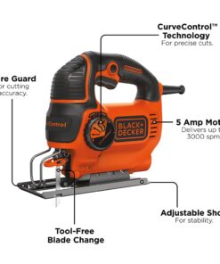BLACK+DECKER Jig Saw, 5-Amp, 3,000 Blade Speed, 45 Degree Beveled Cuts, ¾-Inch Orbital Blade, 4 Curve Settings, Corded (BDEJS600C) 22 61FlfNarx1S