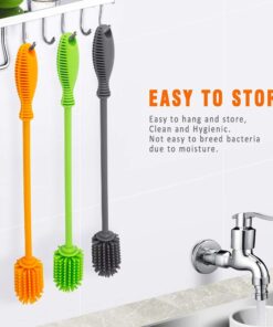 Silicone Bottle Cleaning Brush with Long Handle, 12.5" Water Bottle Cleaner for Baby Bottles, Hydro Flask, Sports Bottle, Vase, Glassware, Perfect for Smaller Diameter Bottle Openings (One Pack) Green 16 61FnjH4orWL