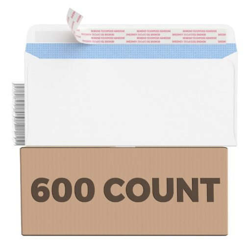 CREGEAR #10 Envelopes Self Seal Security Tinted Envelopes (600Ct) for Privacy & Business, Peel and Seal, NO Window, Letter Size 4-1/8 x 9-1/2 Inches, 24 LB,White 600