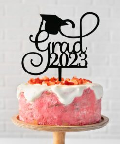 Grad 2023 Cake Topper for Class of 2023 Graduation Party Decorations Acrylic Congrats Grad Supplies (Black) Black 19 61FthlGcbtL