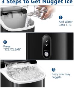 Kndko Nugget Ice Maker Countertop,34lbs/Day,Portable Crushed Ice Machine,Self Cleaning with One-Click Design & Removable Top Cover,Soft Chewable Pebble Ice Maker for Home Bar Camping RV,Black Basic 33lbs/day with pebble ice BLACK UPGRADE 1 29 61Fuki5 zL