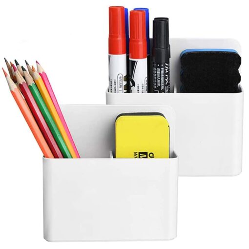 Magnetic Dry Erase Marker Holder,Pen and Eraser Holder for Whiteboard，Magnet Pencil Cup Utility Storage Organizer for Office, Refrigerator, Locker and Metal Cabinets (2 Pack) 2 Pack