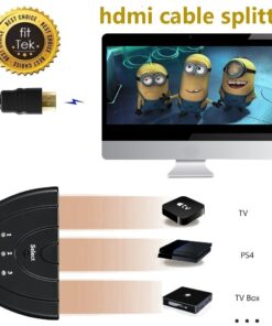 fittek hdmi Pigtail Switch - HDMI Splitter 3 in 1 Out with High Speed Pigtail Cable, 3 Ports Auto Switcher Hub to Expand Your HDMI Capacity, Supports 3D 1080, 3.2 x 2.4 x 0.6 12 61G4 R81oUL