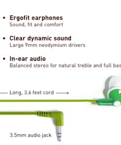 Panasonic ErgoFit Wired Earbuds, In-Ear Headphones with Dynamic Crystal-Clear Sound and Ergonomic Custom-Fit Earpieces (S/M/L), 3.5mm Jack for Phones and Laptops, No Mic - RP-HJE120-G (Green) Green 20 61G7ly bqDL