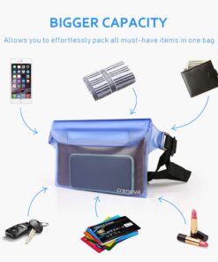 Crenova Waterproof Pouch IP68 Beach Accessories Fanny Pack with Waist Strap Dry Bag with Adjustable Belt Beach Essentials Accessories to Keep Your Valuables Safe and Dry Perfect for Beach Snorkeling Kayaking Pool Water Park (Blue & Black) Blue & Black 31 61GAEsSB98L