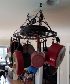 MyGift Black Scrollwork Metal Pot and Pan Ceiling Hanging Rack Heavy Duty Cooking Pans and Utensil Hanger with 10 Dual Hooks 25 61GBQiIdCjL