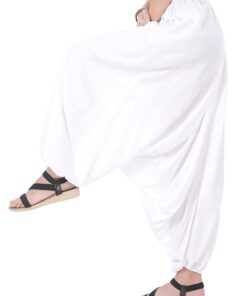 CandyHusky Loose Harem Pants for Men & Women - Yoga, Genie, Cargo, One Size Fits Rayon White 11 61GC7qk1PxS