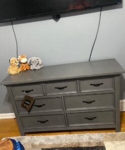 Evolur Belmar Double Dresser in Rustic Grey, Comes Assembled, Included Anti-Tip Kit, Seven Spacious Drawers, Dresser For Nursery, Bedroom, Wooden Nursery Furniture 33 x 18 x 54 inches 20 61GEIse2g5L