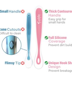 Alternative view of Cuddle Baby, Gum Friendly Soft Silicone Baby Spoons, 4-Pack, First Stage Feeding Spoon Gift Set for Baby Girls BPA Lead Phthalate and Plastic Free, Pink/Purple