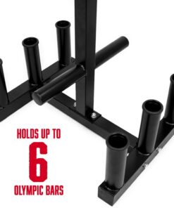 Olympic 2-inch Weight Plate Tree Rack with 6 Barbell Holders - Holds Up to 800 lbs. of Olympic Weight Plates – Workout & Lifting Equipment for Professional & Home Gym Storage Use - Assembly Required 19 61GGFD 7P8L