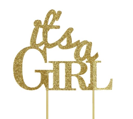 All About Details Silver It's-a-girl Cake Topper, 1pc, baby shower cake topper, Party Decor, baby shower decoration, Glitter Topper (Gold) Gold