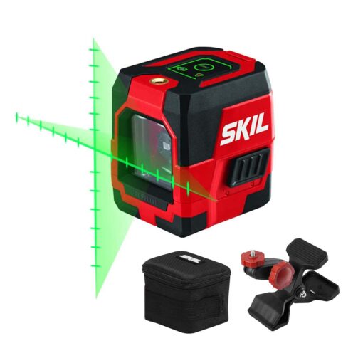 SKIL Self-Leveling Green Cross Line Laser with Projected Measuring Marks - LL932401,Red/Black Green Cross Line Laser w/Clamp_V1