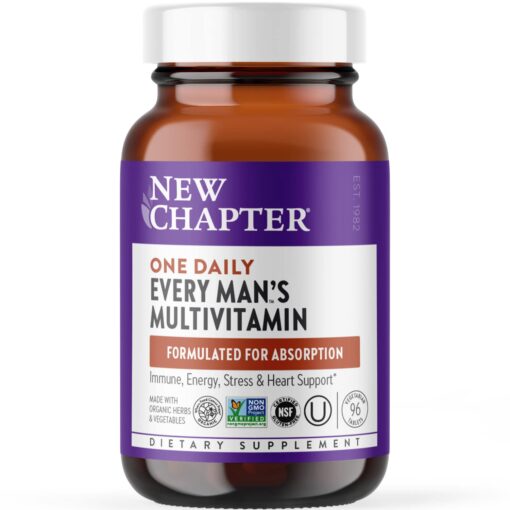 New Chapter Men's Multivitamin for Immune, Stress, Heart + Energy Support with Fermented Nutrients - Every Man's One Daily, Made with Organic Vegetables & Herbs, Non-GMO, Gluten Free - 96 ct 96 Count (Pack of 1)