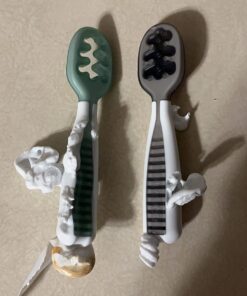 NumNum Baby Spoons Set, Pre-Spoon GOOtensils for Kids Aged 6+ Months - First Stage, Baby Led Weaning (BLW) Teething Spoon - Self Feeding, Silicone Toddler Food Utensils - 2 Spoons, Gray/Green Storm Gray/Glacier Green 31 61GP7AL2KOL