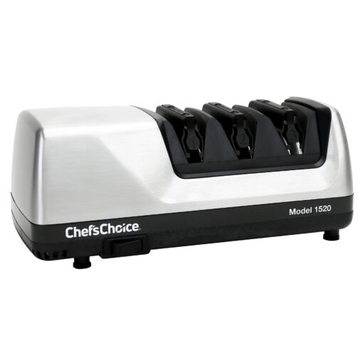 Chef'sChoice Hone Electric Knife Sharpener for 15 and 20-Degree Knives 100% Diamond Abrasive Stropping Precision Guides for Straight and Serrated Edges, 3-Stage, Gray Chef'sChoice