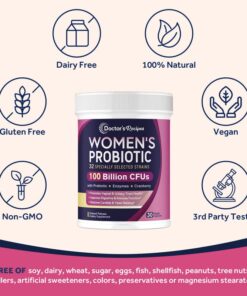 Doctor's Recipes Probiotics for Women, 100 Billion CFU 32 Strains, with Prebiotic Fiber, Enzymes & Cranberry, Vaginal Urinary Digestive & Immune, No Yeast, Shelf Stable, Delayed Release, 30 Caps 17 61GbW93TFhL 1
