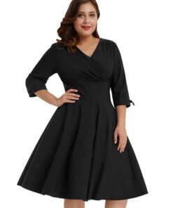 Alternative view of Hanna Nikole Women's Vintage 1950s Style Sleeved Plus Size Swing Dress 18 Plus All Black