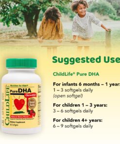 CHILDLIFE ESSENTIALS Pure DHA Dietary Supplement - DHA for Infants & Kids, Supports Healthy Brain Growth & Function, All-Natural, Gluten-Free, DHA Supplement - Strawberry Flavor, 90 Count (1 Pack) 90 Count (Pack of 1) 10 61Gf9SpyfXL