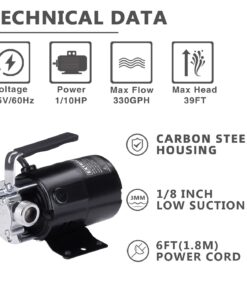 EXTRAUP 115Volt 330 GPH Portable Low Suction Electric Water Transfer Removal Utility Pump With Suction Hose Kit w/o switch 10 61Gfm4CMhqL